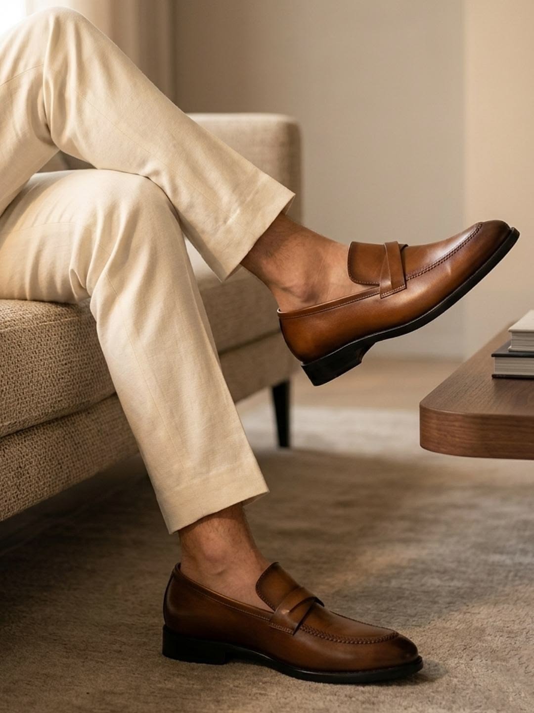 Classic Brown Leather Slip-On Loafers for Men